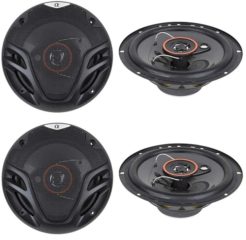 Alphasonik 4 New (2 Pairs) AS26 6.5 inch 350 Watts Max 3-Way Car Audio Full Range Coaxial Speakers with Universal Mounting Holes for Easy Installation and Grills Included - Image 1